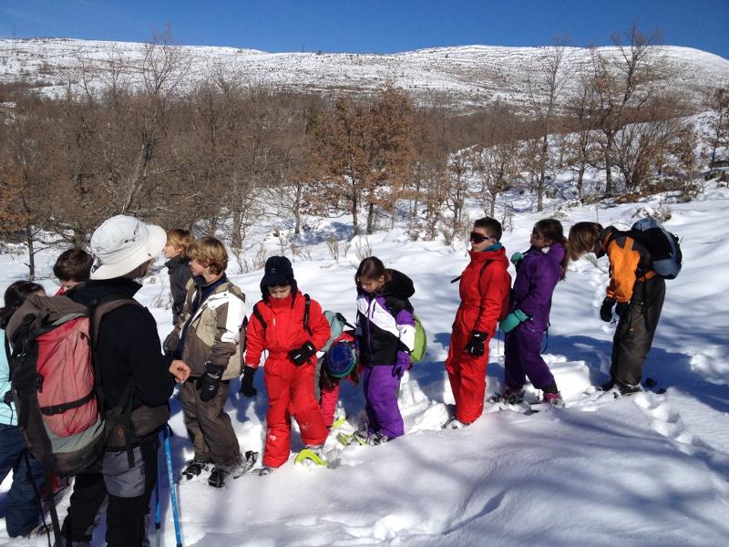 Groupe d’enfants en tenues de ski à la montagne en voyage linguistique Angleterre