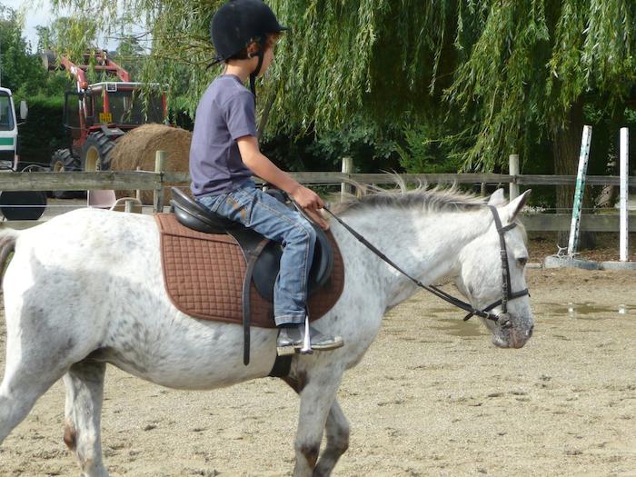 Un garçon à dos de cheval lors d'une  colonie de vacances haute garonne