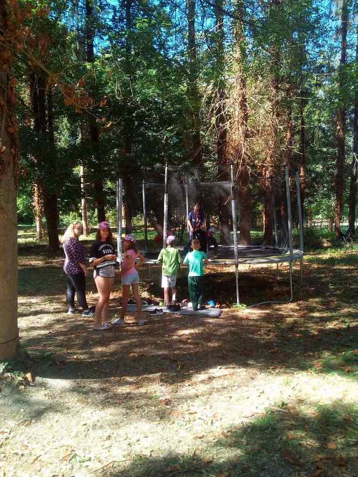 enfants sutant sur le trampoline en colo multi-activité