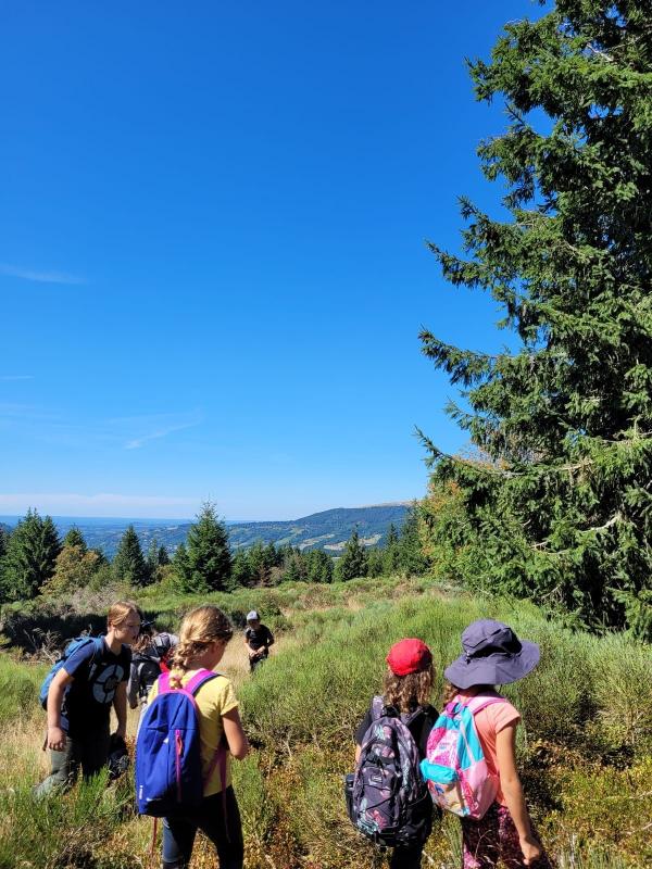 enfants qui font une randonnée en plein air en colo à la Bourboule
